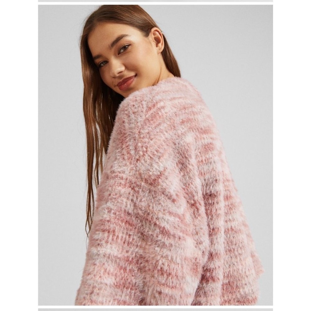 Bershka Space Dye Fuzzy Sweater Cropped